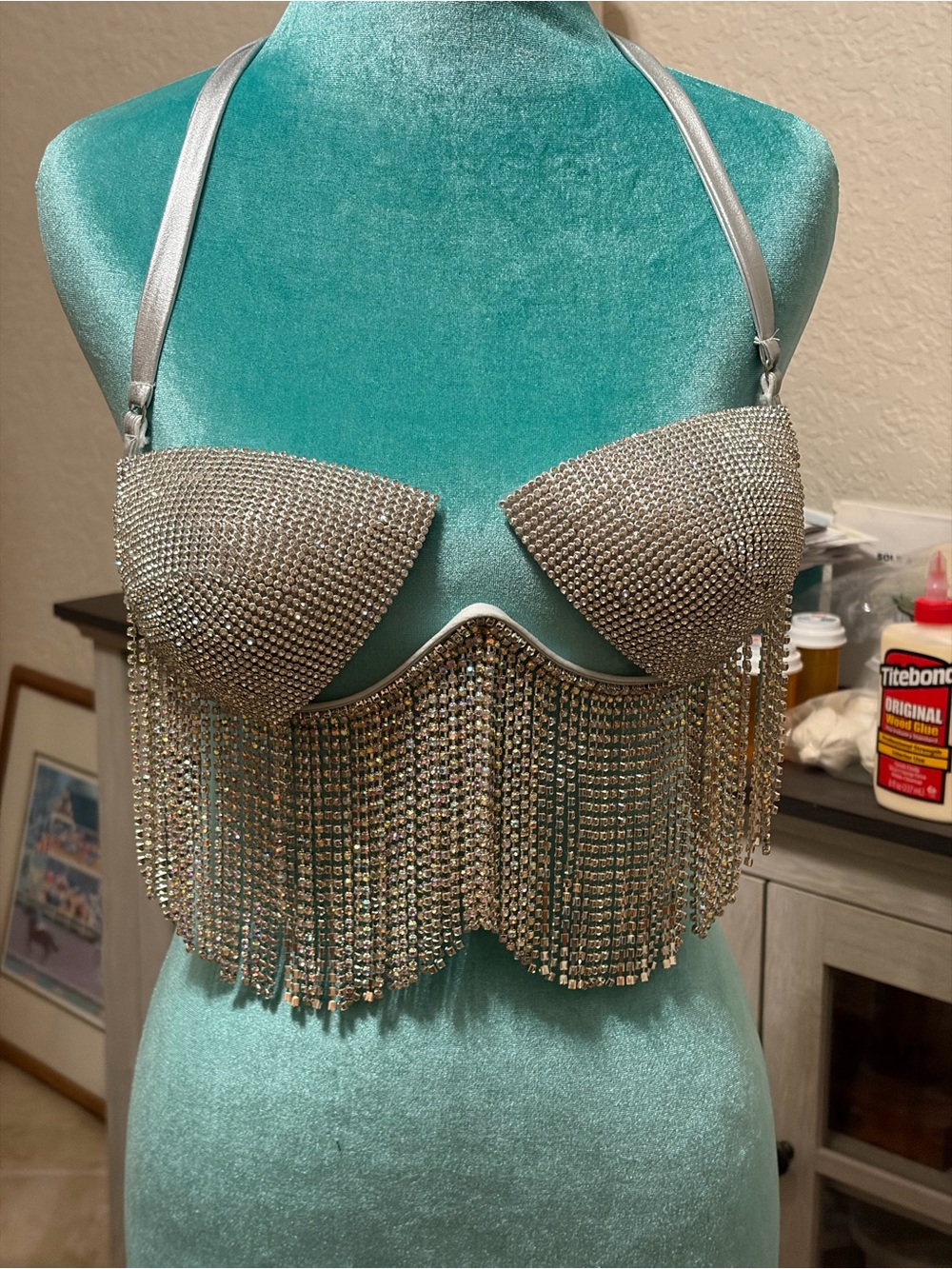 Rhinestone Fringe Bralette Top in Silver with matching pants!